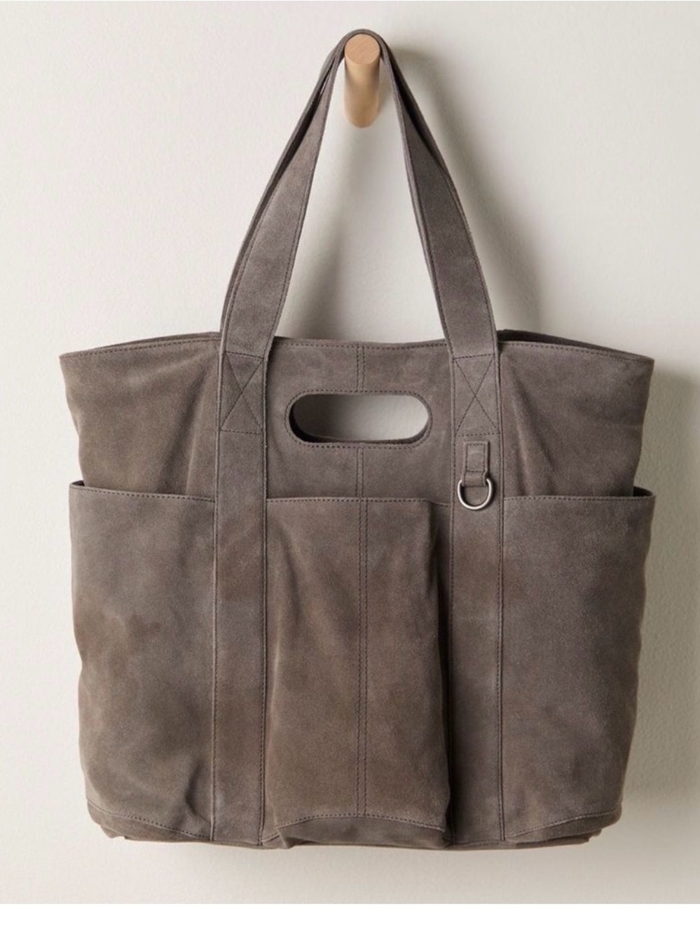 Free People Suede Caravan Tote in Charcoal Gray